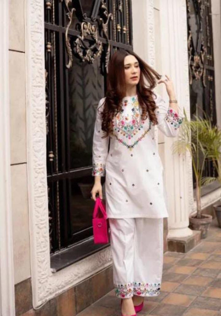 Elegant woman's 2pc suit shirt and trousers